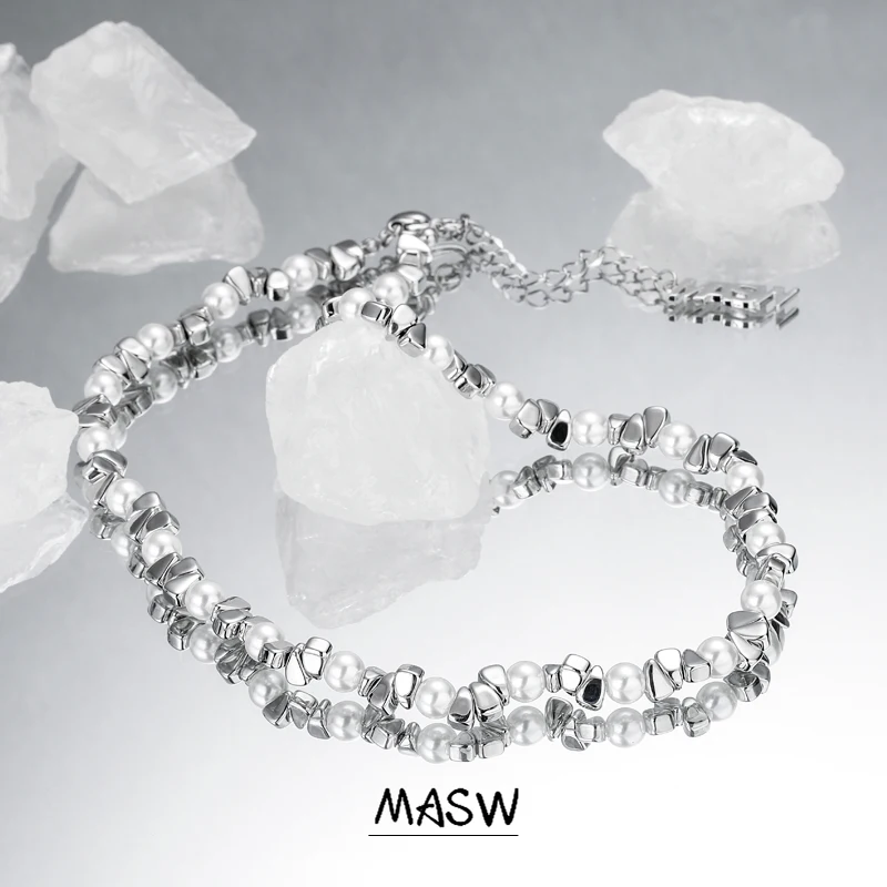 MASW Elegant Jewelry One Layer Round Pearl Necklace 2022 New Trend Irregular Metal Cat Eye Beads Necklace For Women Female Gift