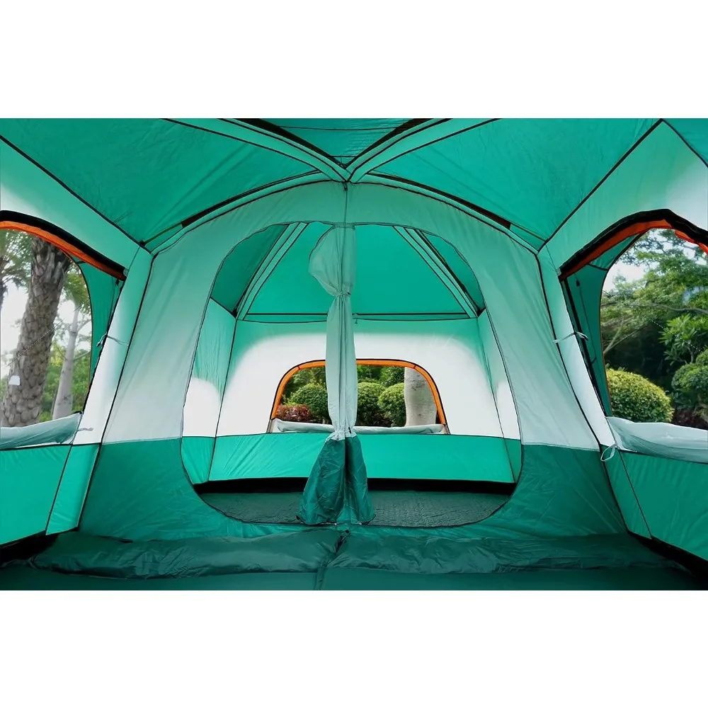 Extra Large Tent 12 Person(Style-A),Family Cabin Tents,2 Rooms,Straight Wall,3 Doors and 3 Window with Mesh,Waterproof