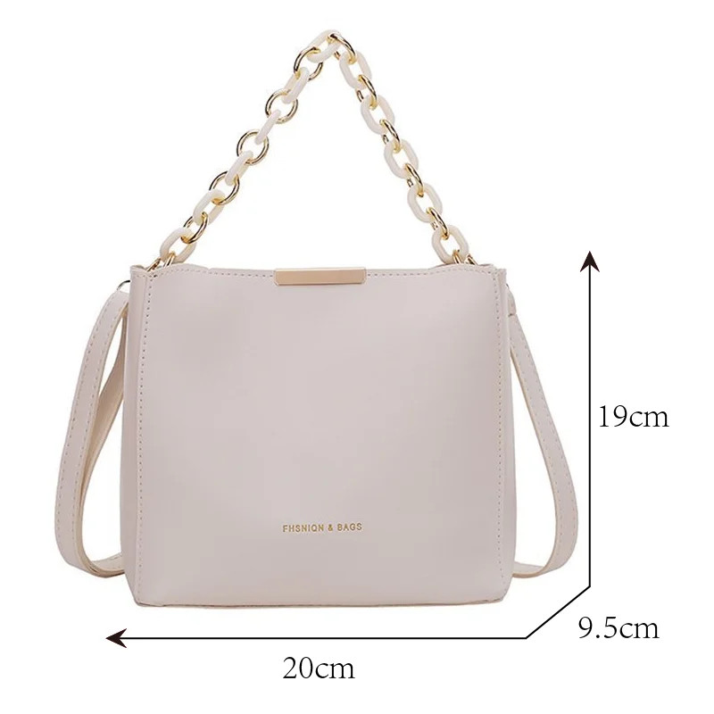 Women Fashion Shoulder Bag with Chain Handle Ladies Crossbody Bags Tote Bucket Handbag Pu Leather Portable Simple Messenger Bags