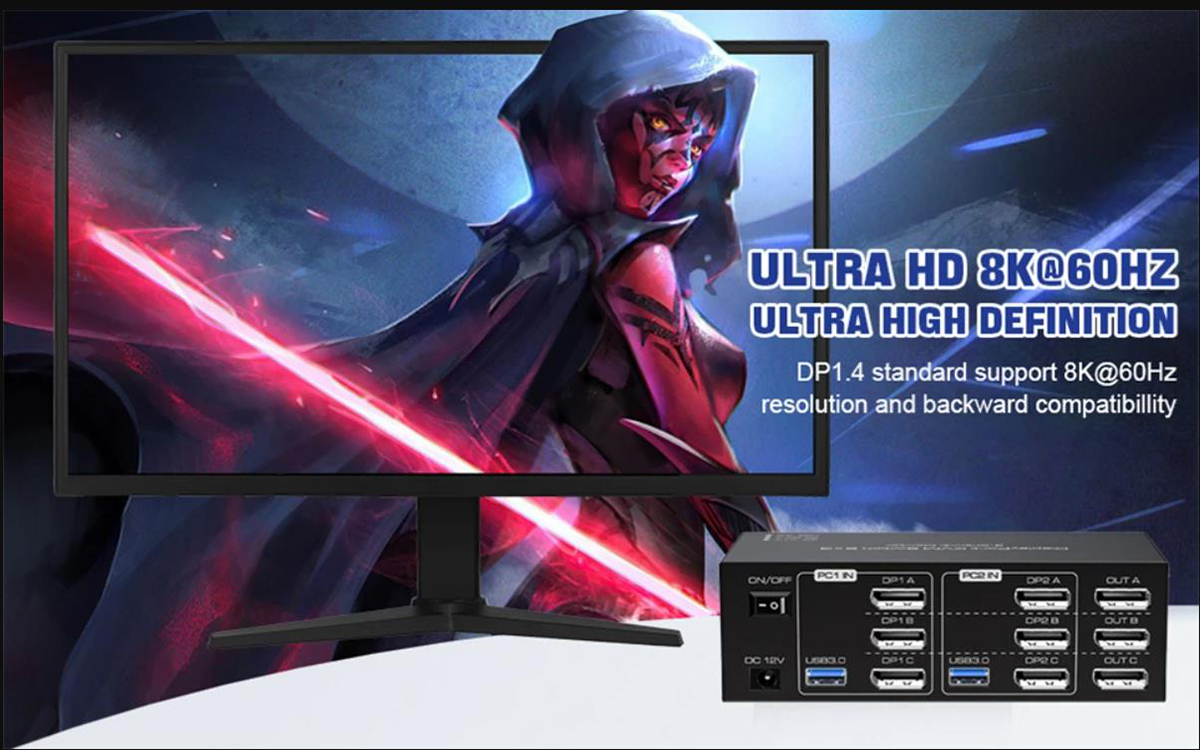 Ultra HD 8K@60Hz Triple Monitor KVM Switch