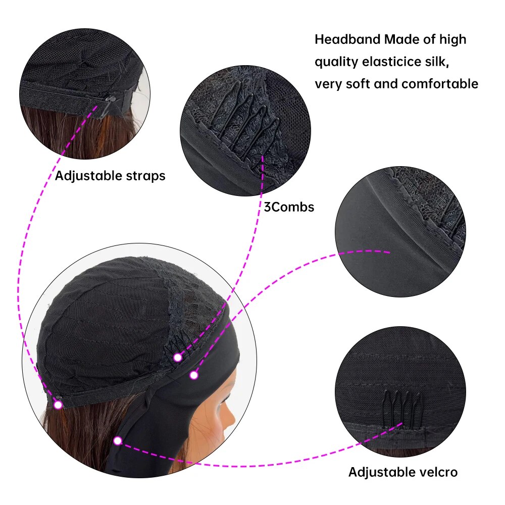 HENRY MARGU Long Straight Headband Wig Synthetic Hair Brown Gloden Highlight Glueless Wigs for Black Women Machine Made Cosplay