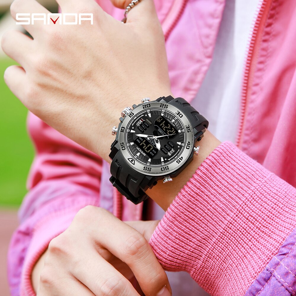 SANDA 2023 Men Watches Sport Military Quartz Watch 50M Waterproof Wristwatch for Male LED Digital Clock Relogios Masculino 6029