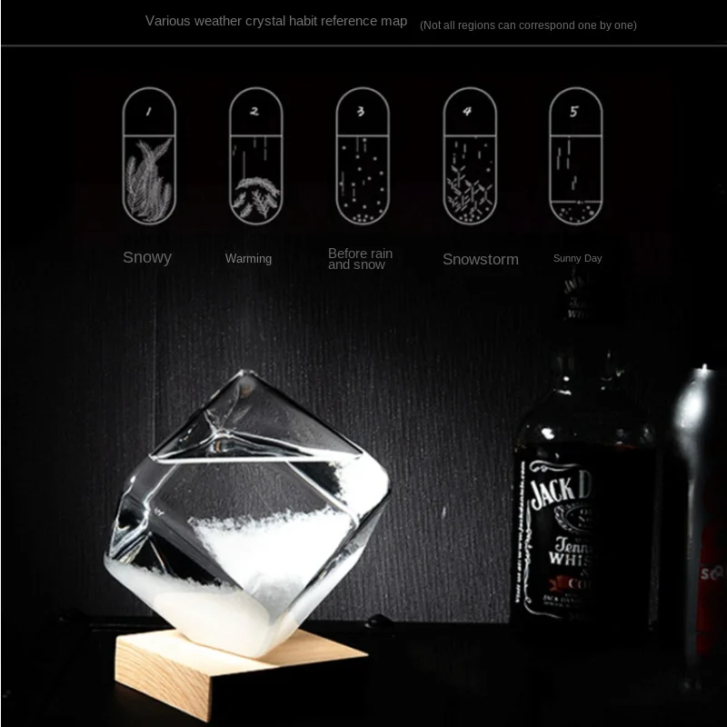 Square Weather Forecast Bottle Blue Ocean Predictor Monitor Glass Storm Bottle with Wooden Base Room Ornaments Birthday Gifts