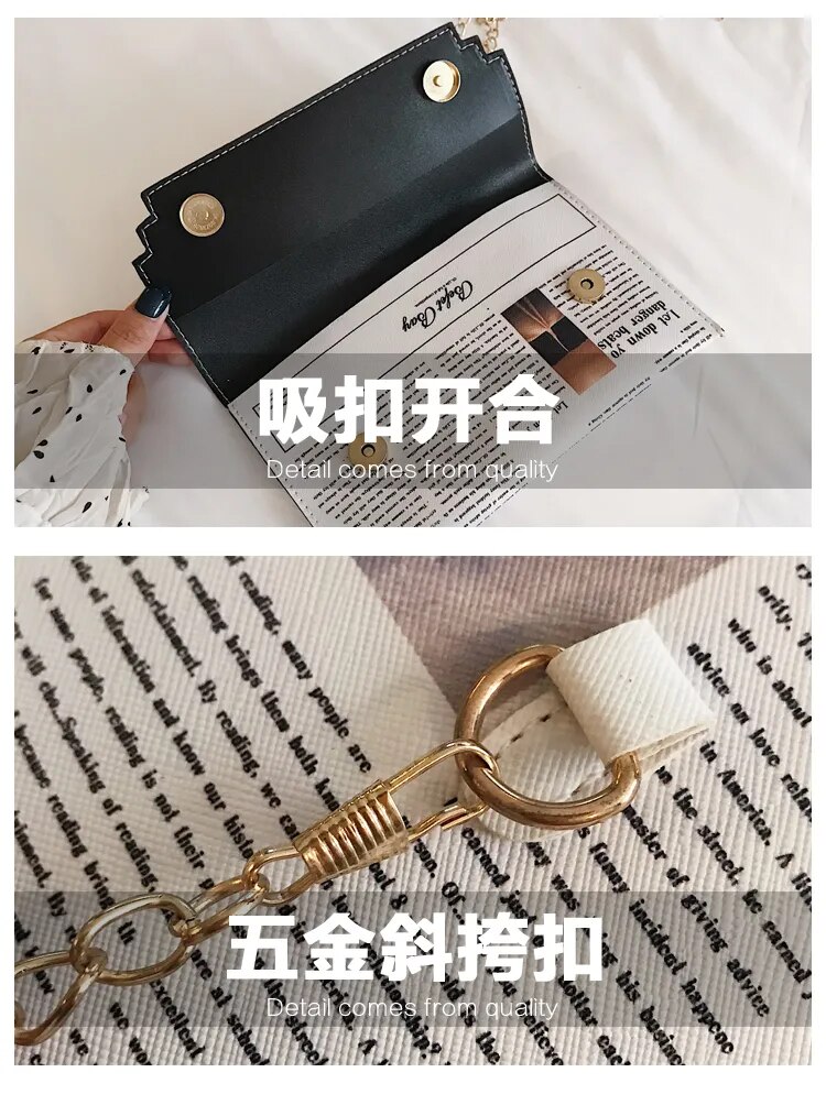 Women Newspaper Print Design Shoulder Bag Messenger Bag Fashion Flap Envelope Bag Day Clutches Purse Chain Crossbody PU Handbag