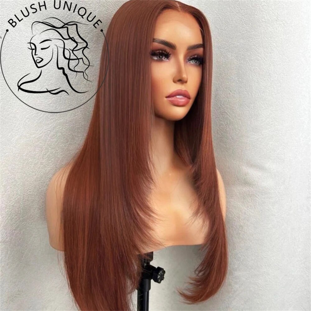 Reddish Brown Layered Wigs Copper Red Lace Wigs For Black Women Burgundy Layered Cut Wig Straight Wig Glueless Synthetic Hair