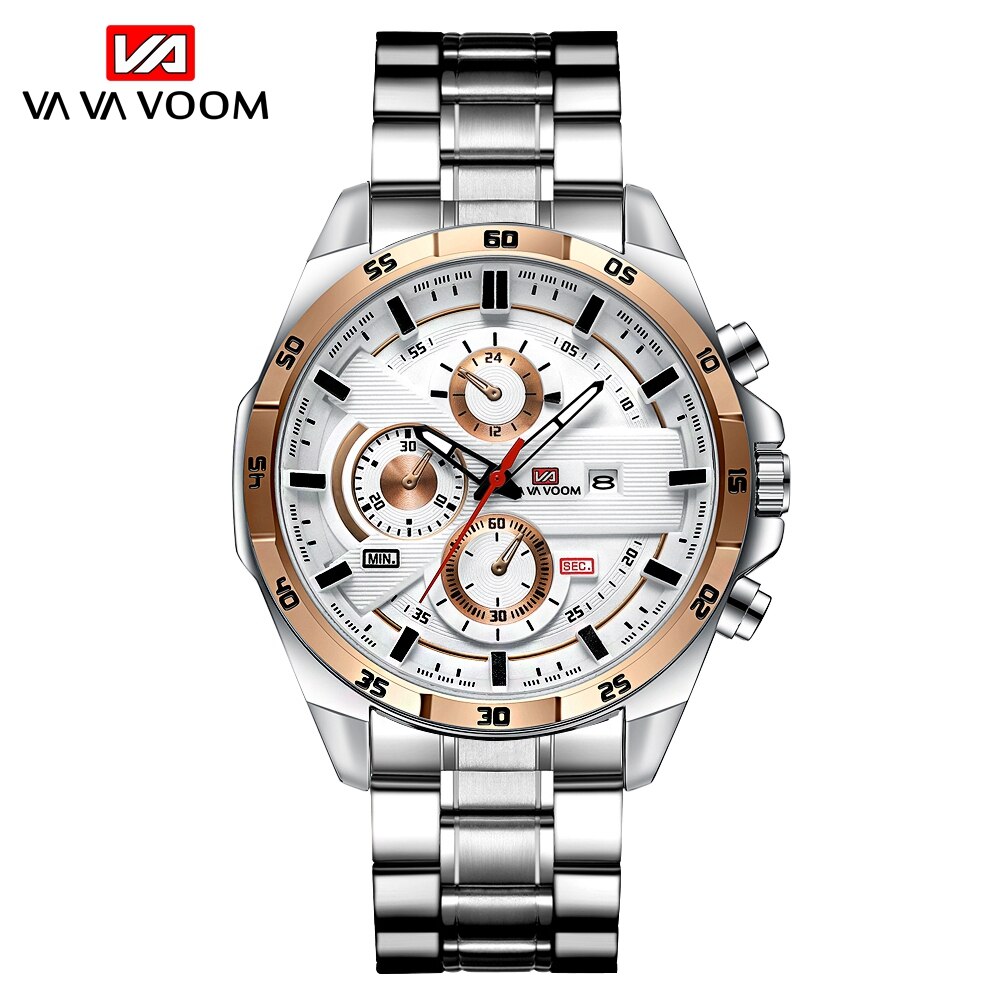 VAVA VOOM Brand Luxury Watch Fashion Casual Military Quartz Sports Wristwatch Full Steel Waterproof Men Clock Relogio Masculino