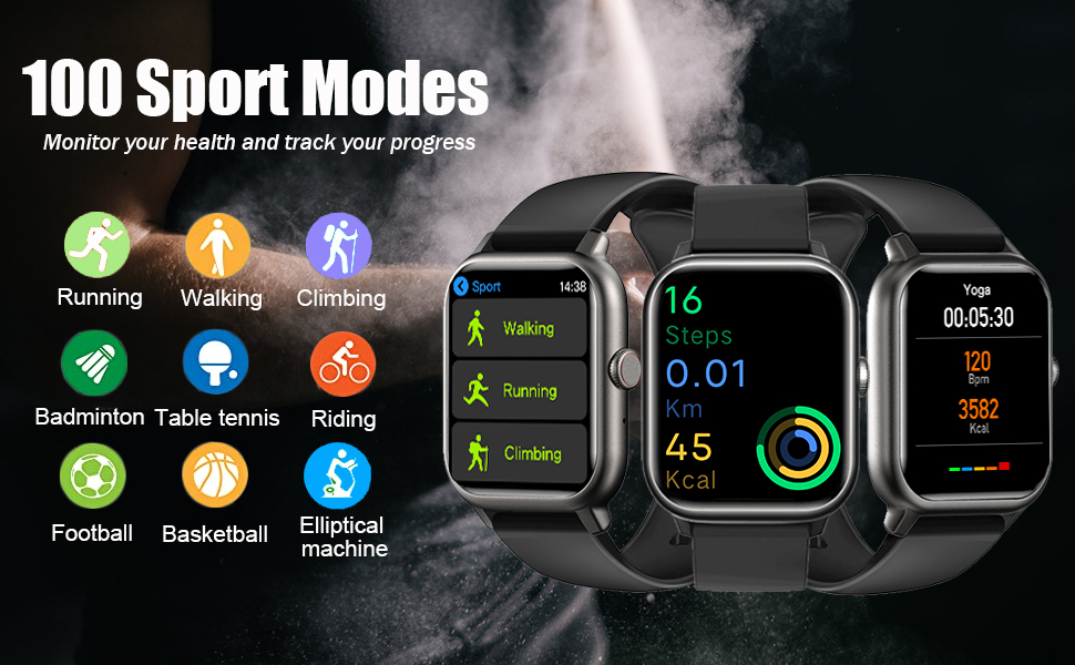 feifuns smart watch with 100 sport modes