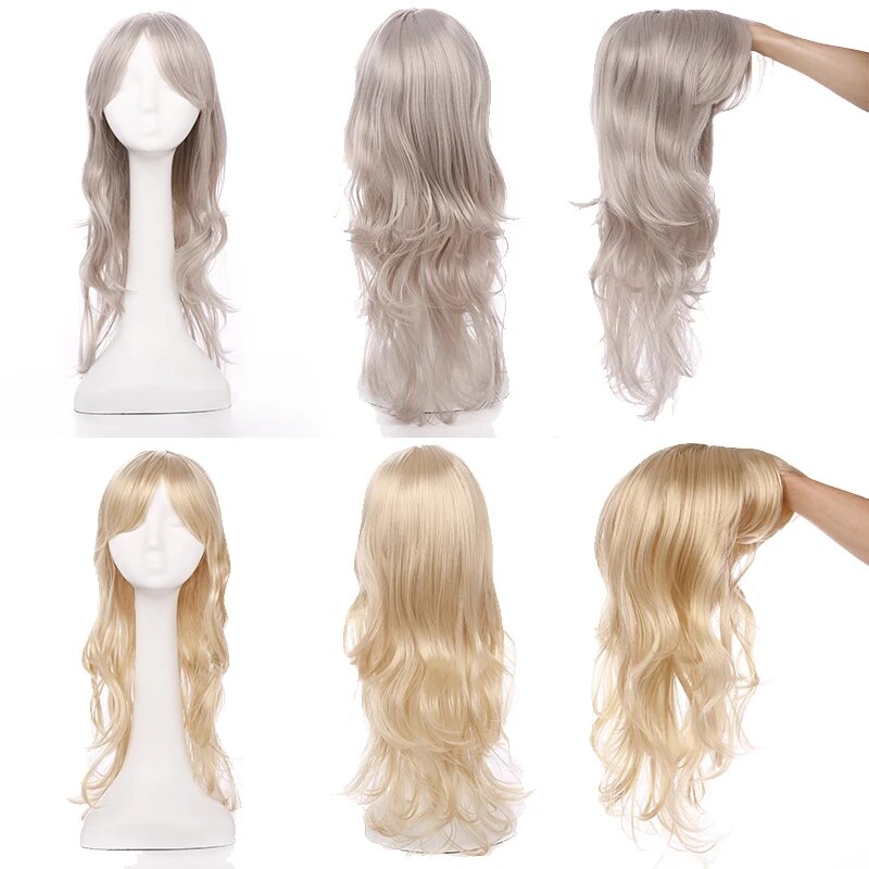 BENEHAIR Loose Wave Wigs Halloween Cosplay Party Women Bangs 23 inch Long Curly Hair Synthetic Wig 28 Colors