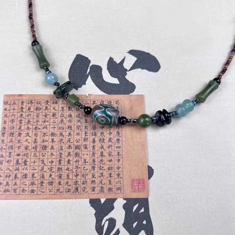 Vintage Chinese Style Tibetan Stone Lucky Beads Necklace for Women Men Retro Ethnic Choker Beaded Neck Chain Fashion Jewelry