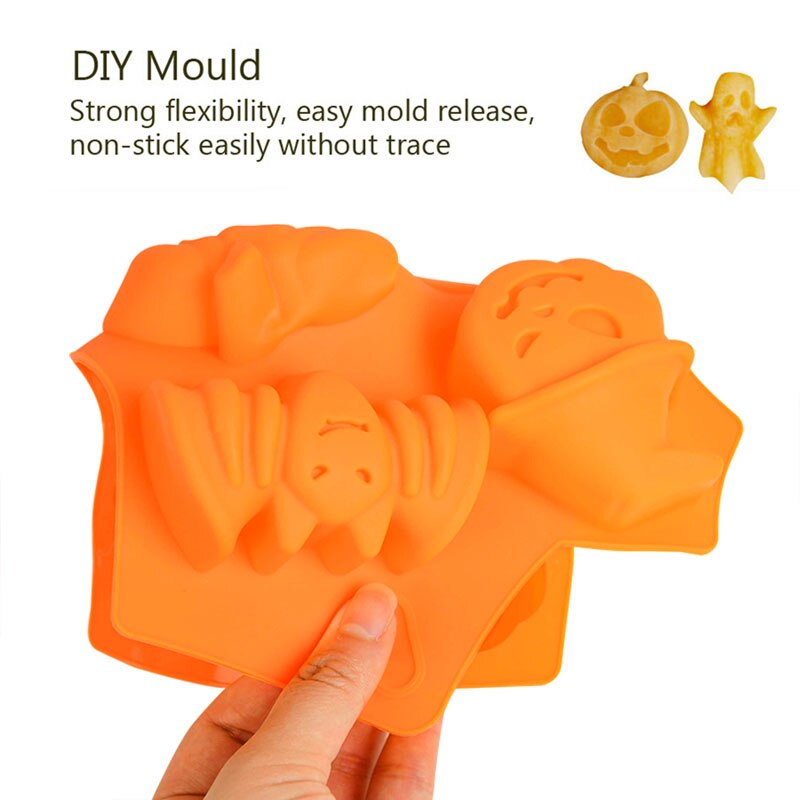Halloween Pumpkin Ghost Theme Cookie Cutter Plunger Silicone DIY Mold Pumpkin Bat Skull Ghost Shape Kitchen Cake Baking Tools