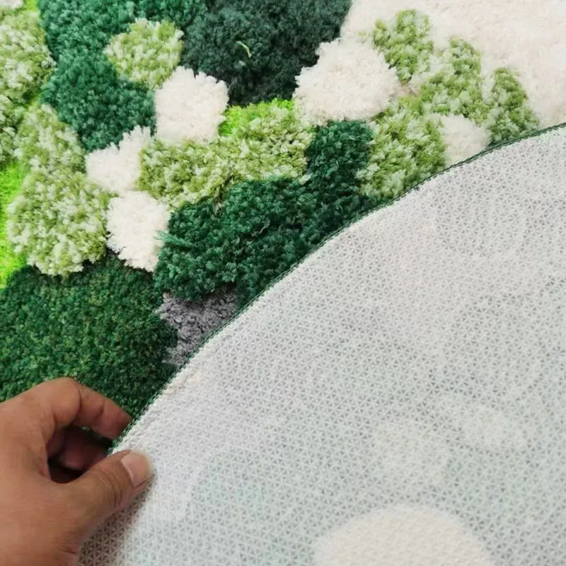 Round Carpets Moss Forest Plush Flocking Carpet Mats For Living Room Bedroom Office Green Plant Hand Woven Soft Bedside Rugs