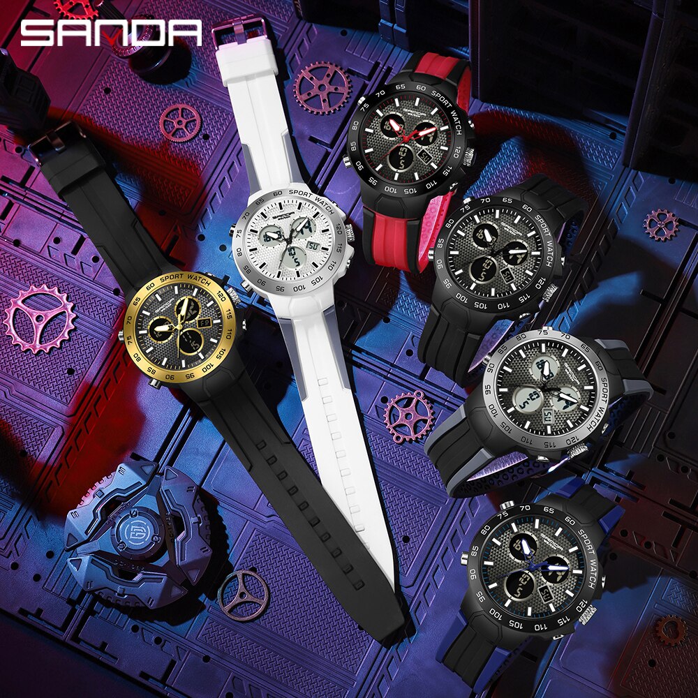 SANDA Top Luxury Brand Men's Watches Outdoor Sports Waterproof Dual Display Quartz Wristwatches Digital Relogio Masculino 3112