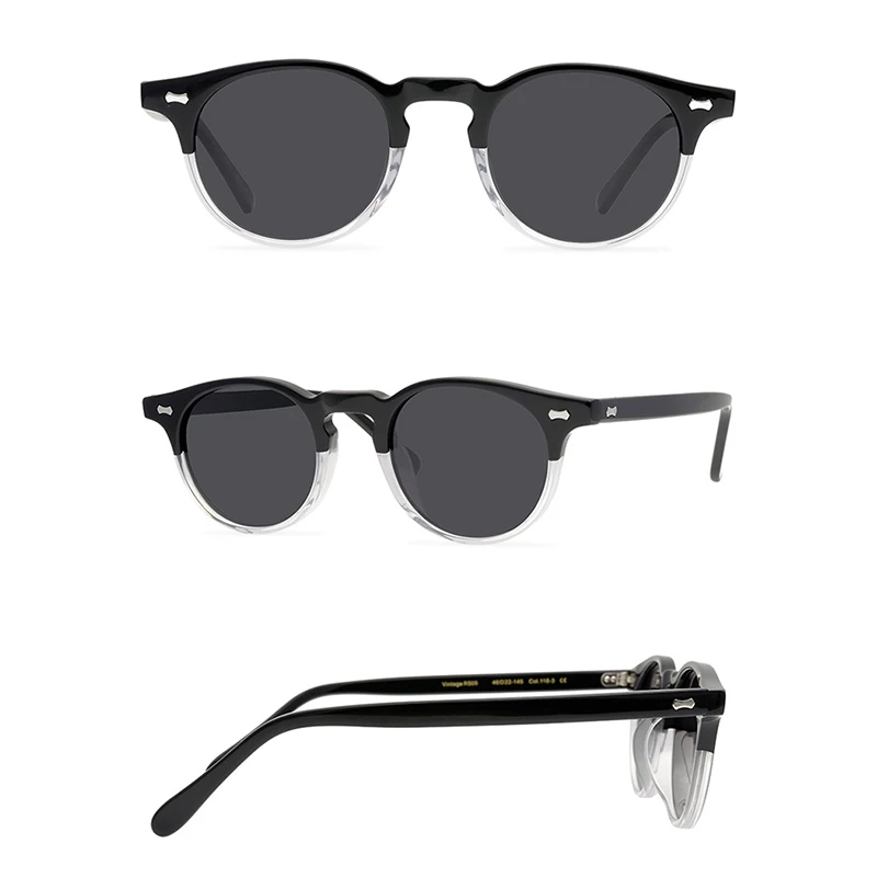 Belight Optical  Women Men UV400 Protection Round Shape Vintage Retro Acetate Rivet Trim  Sunglasses with Case Oculos R505