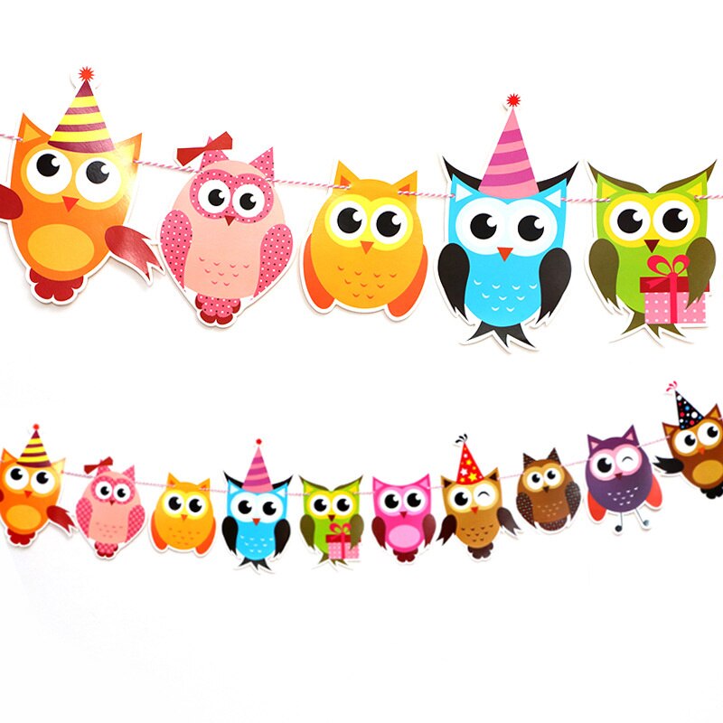 Owl pull flag children's birthday party decoration supplies festive decoration atmosphere layout animal string flag banner