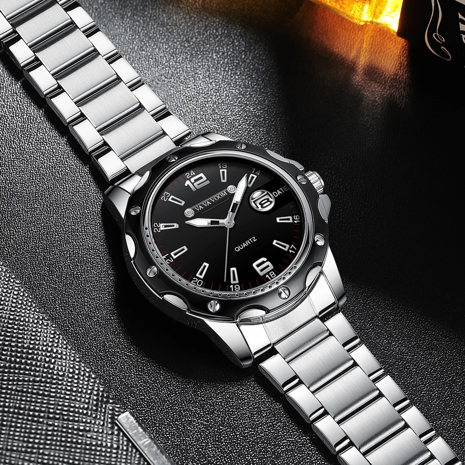 VAVA VOOM Top Brand Watch Men Stainless Steel Business Date Clock Waterproof Luminous Watches Mens Luxury Sport Quartz Watch