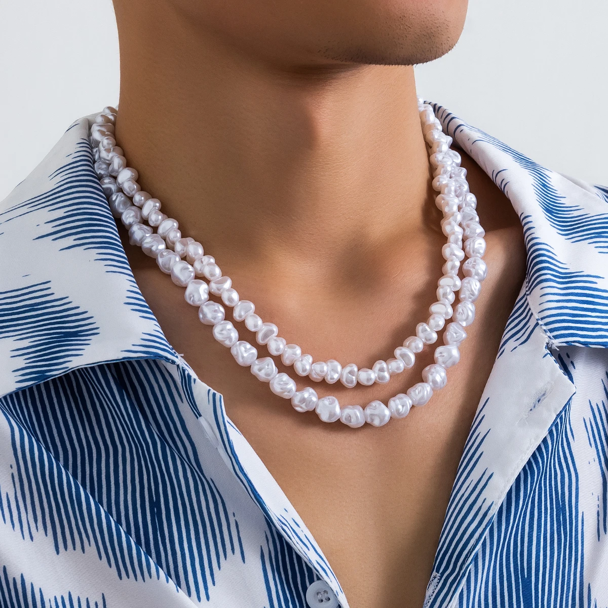 KunJoe Fashion Irregular Imitation Pearl Choker Necklace Men Temperament Simple Handmade Beads Clavicle Chain Jewelry Gift