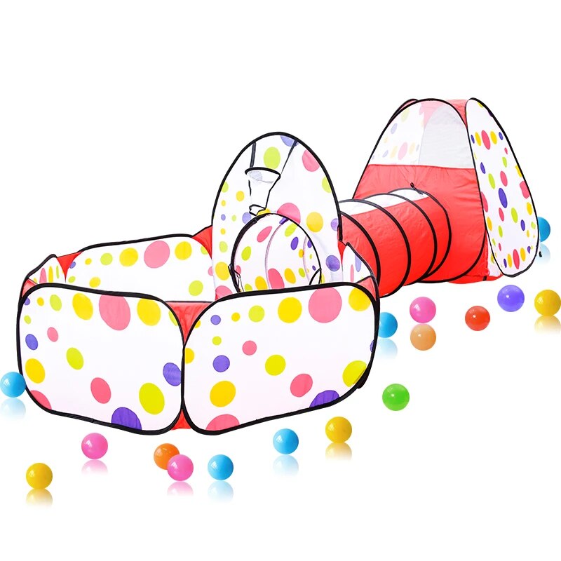 Oyun çadırı katlanabilir taşınabilir tünel üç parçalı Set sepet ile top havuzu çukurları kapalı/açık oyun evi oyuncaklar çocuklar çocuklar için