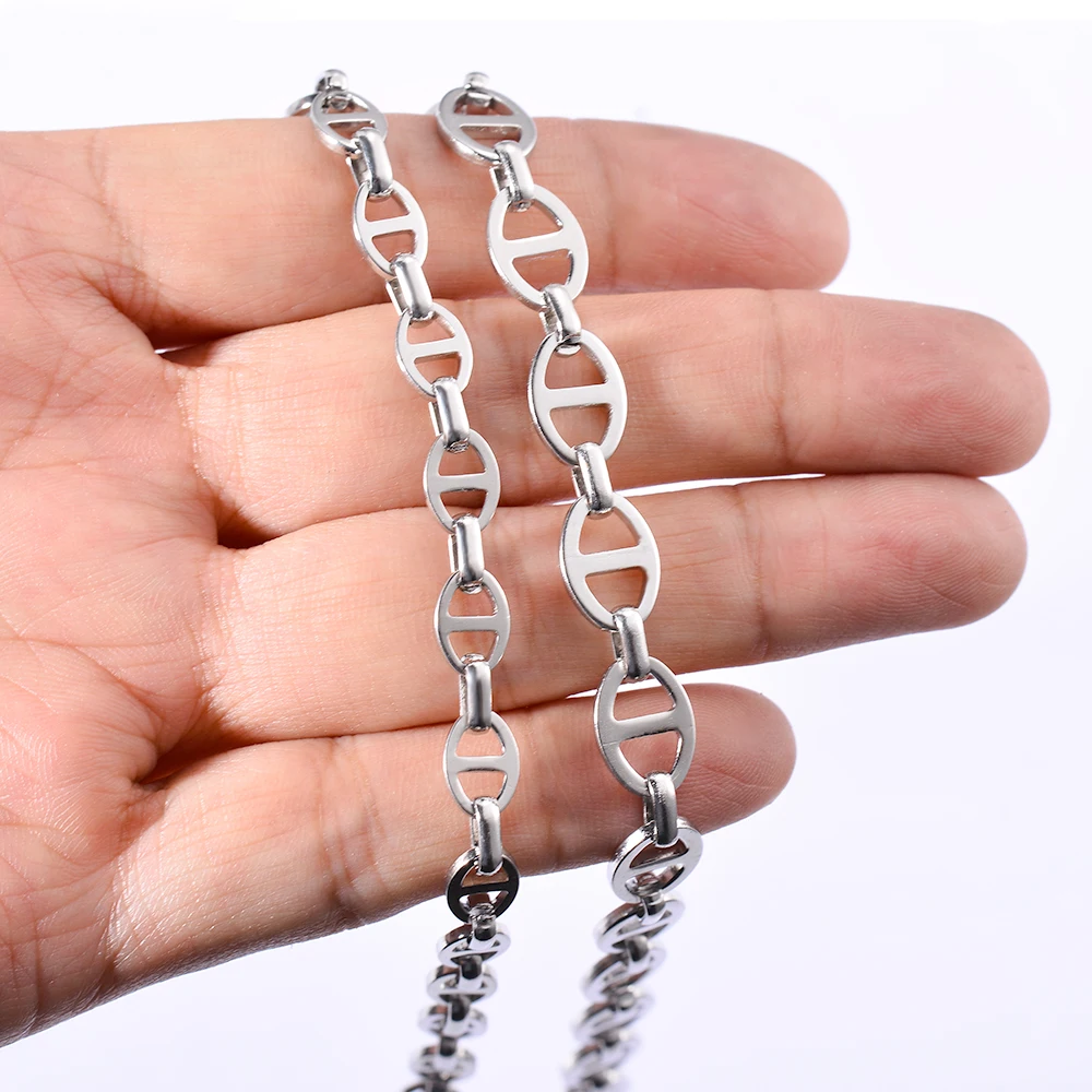 1Pc Width 6mm 8mm Simple Basic Handmade Chain Necklaces for Men, Stainless Steel Hip Hop Chain Women Necklace Punk Jewelry