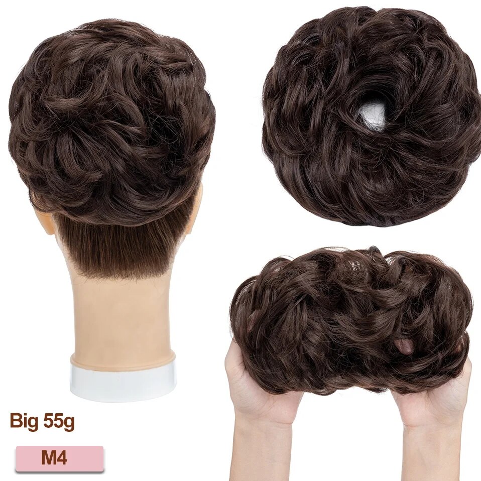 Synthetic Hair Bun Extensions Messy Curly Elastic Hair Scrunchies Hairpieces 55g Chignon Donut Updo Hair Pieces for Women