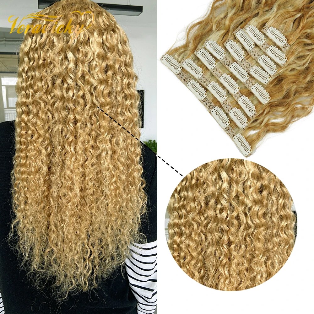 Veravicky 200G/10PCS Set Piano Color Natural Curly Clip In Hair Extensions Machine Made Real Human Hair Full Head Clip Ins