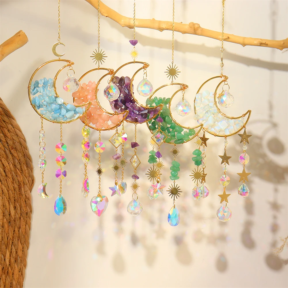 Hanging moon glass crystal suncatcher |holographic prism catcher for room window Window Decor Crystal Decor Crystal Prism