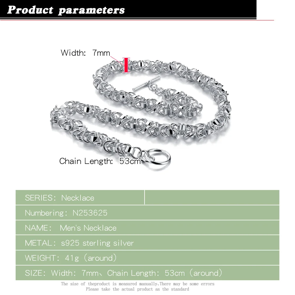 Really 100% 925 Sterling Silver Box Chain Necklace Fashion Men 7mm 52cm Choker Hip-hop Punk Skeleton Chain Jewelry