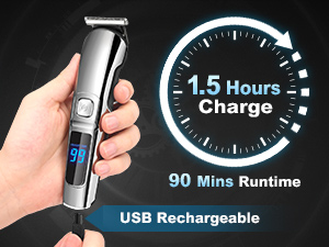 Rechargeable mens hair trimmers & groomers 90mins working time by 1.5hours fully charge