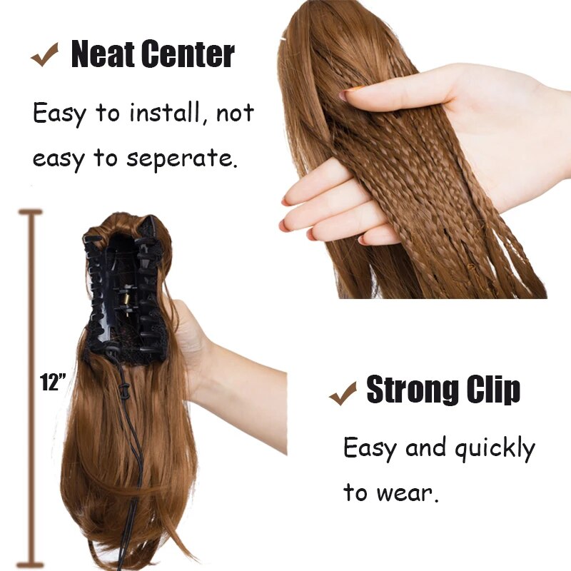 BENEHAIR Synthetic Braid Ponytail Claw On Ponytail With Braids Hair Extensions Clip In Ponytail Hairpiece For Women Fake Hair