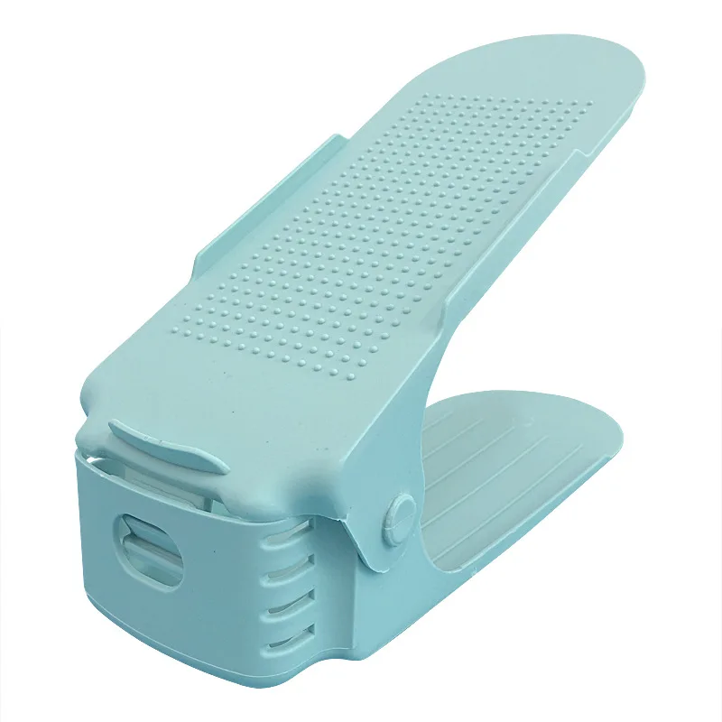 Modern Stand Foldable Plastic Storage Organizer Double  Folding Blue Shoe Rack For home