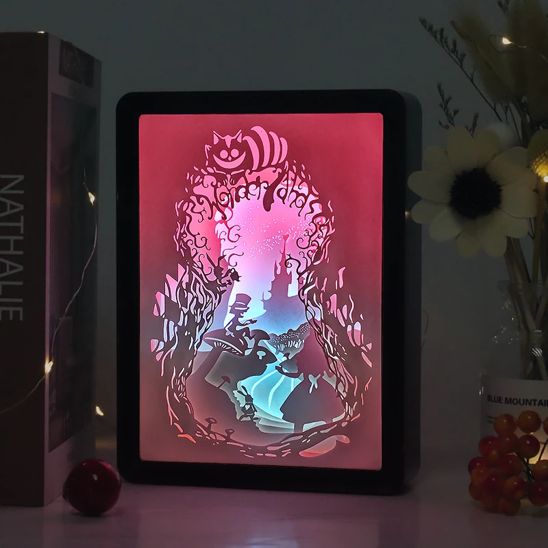 Alice In Wonderland 3D Night Light Anime Shadow Boxes With Lights  Art Frame  Usb Desk Lamp Aesthetic Wedding Party Decoration