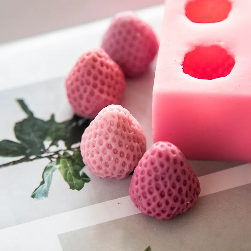 3D Strawberry Shape Silica Gel Candle Mold DIY Fruit Pastry Jelly Cake Kitchen Baking Tools Handmade Soap Home Decor Resin Mould