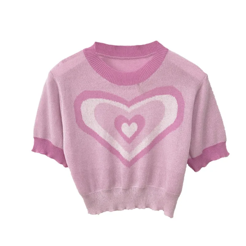 Summer Women's T-shirts Short Sleeve Ice Silk Slim Fit Jacquard Breathable Knitted Tops
