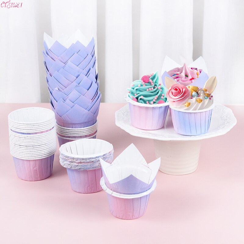 Gradient Paper Cupcake Decor Mermaid Birthday Theme Table Dessert Cake Rim Cup Purple Kids Boys GirlsHappy Birthday Party Decor