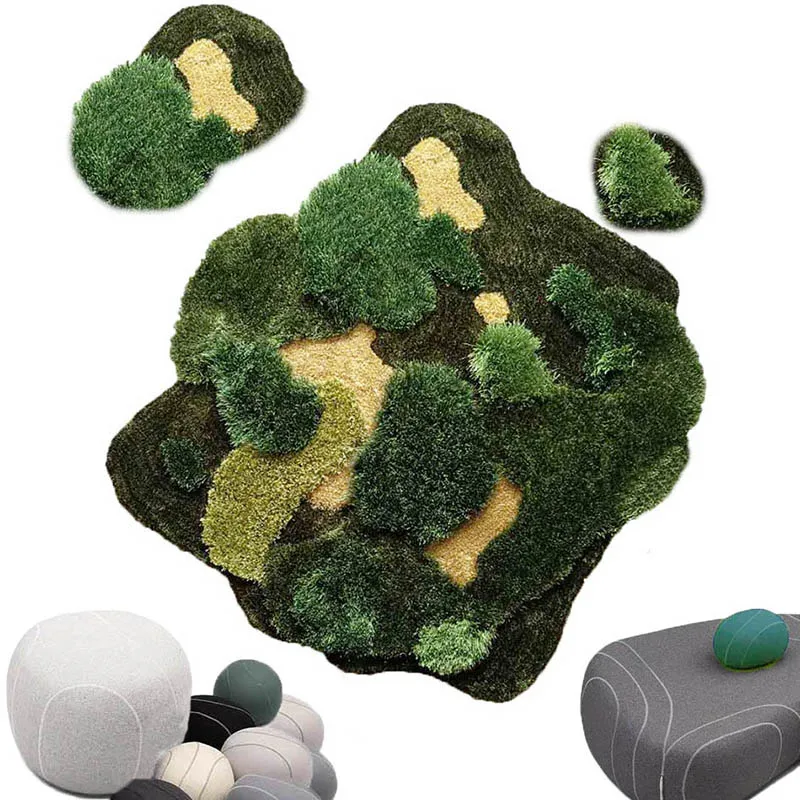 Green Forest 3D Stereo Irregular Carpet, Plush Area Rug for kid's room, Carpets for Living Room, Bedroom,Home Decor moss Rug