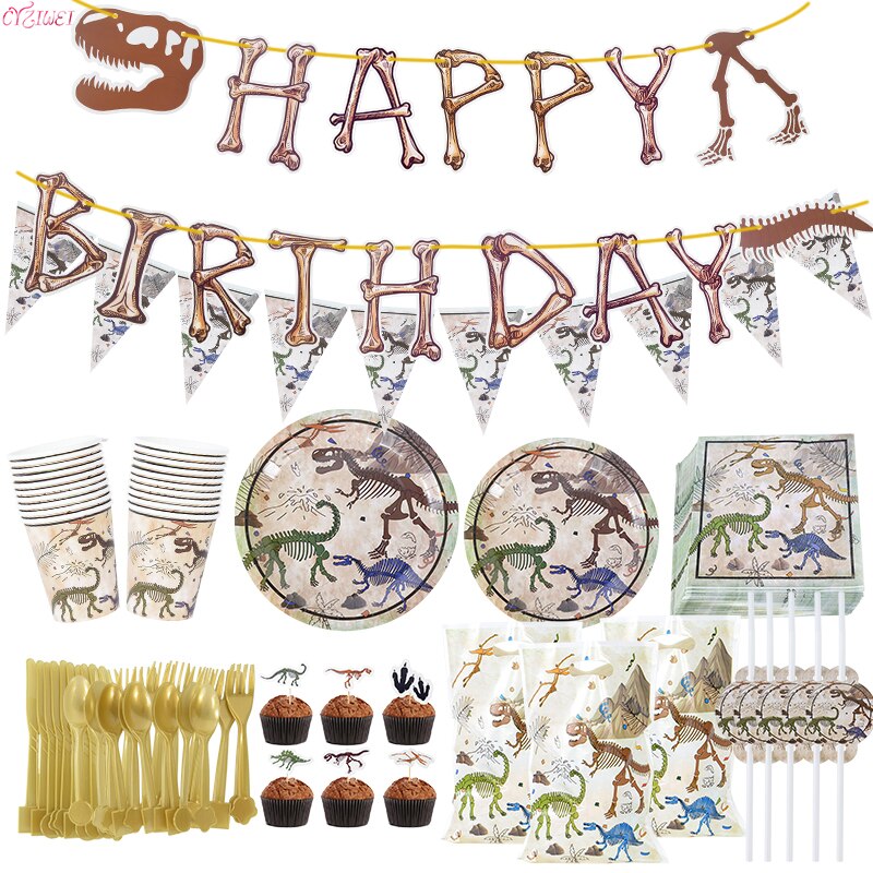 Dinosaur Fossil Archaeological Theme Disposable Tableware Jurassic World Dino Jungle 1st Happy Birthday Party Decor Supplies