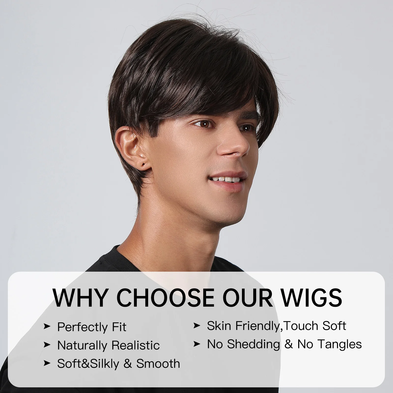 Dark Brown Synthetic Short Straight Pixie Cut Wigs Natural Looking Bob Hair Daily Cosplay Women Men Wig High Temperature Fiber