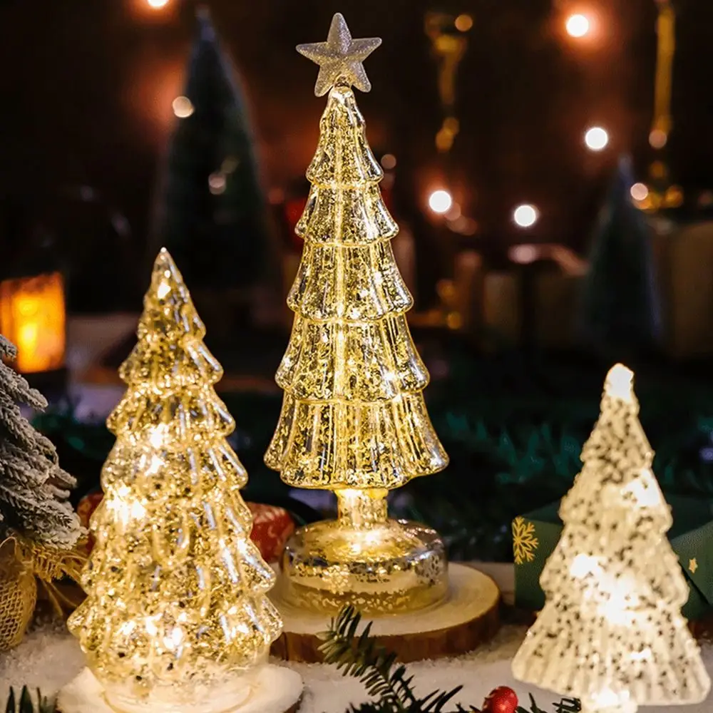 Glowing Glass Christmas Tree Ornaments Home Luminous Desktop Decoration Led Night Light Party Xmas Decorations Festival Kid Gift