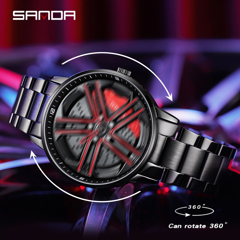SANDA Top Brand Men's Watches Luxury Fashion Casual Wheel Series Dial Watch Military Quartz Wristwatches Relogio Masculino P1090