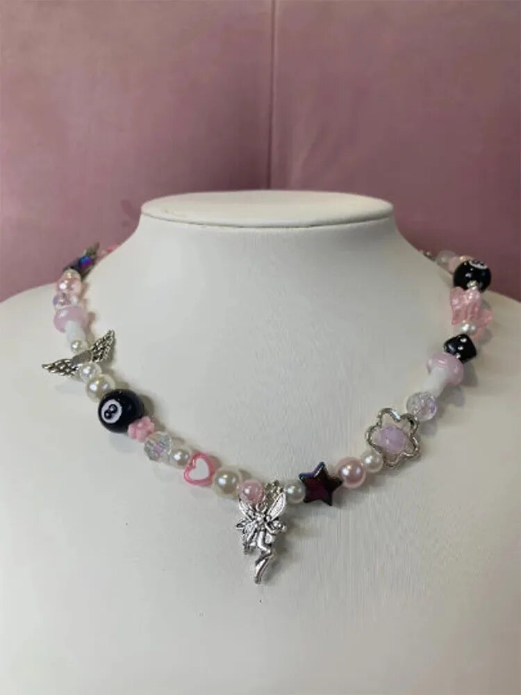 8 ball mushroom star heart fairy y2k beaded necklace funky cute kawaii boho gift aesthetic summer jewelry fashion 2022 woman