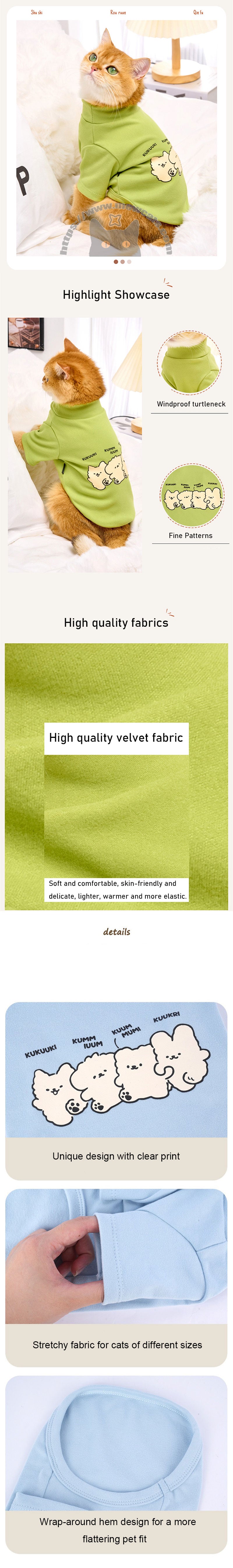 High Neck Cat Clothes 5 Color Warm Sweatshirt
