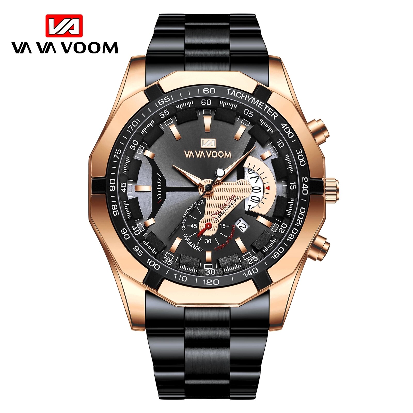 Fashion Vava Voom Top Brand Men Sport Full Stainless Steel Band Waterproof Casual Military Outdoor Sports Luxury Quartz Watch