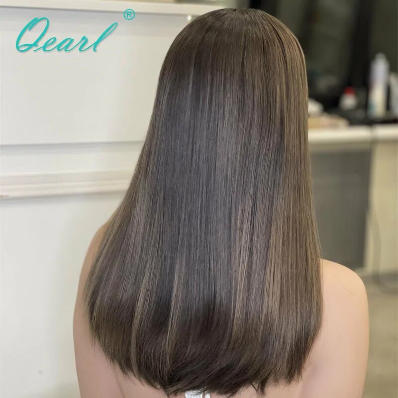 Wigs Ladies Real Hair Chocolate Brownish Lace Frontal Wig Caramel Blonde Highlights 13x6 Human Hair Straight Lace Wigs Qearl