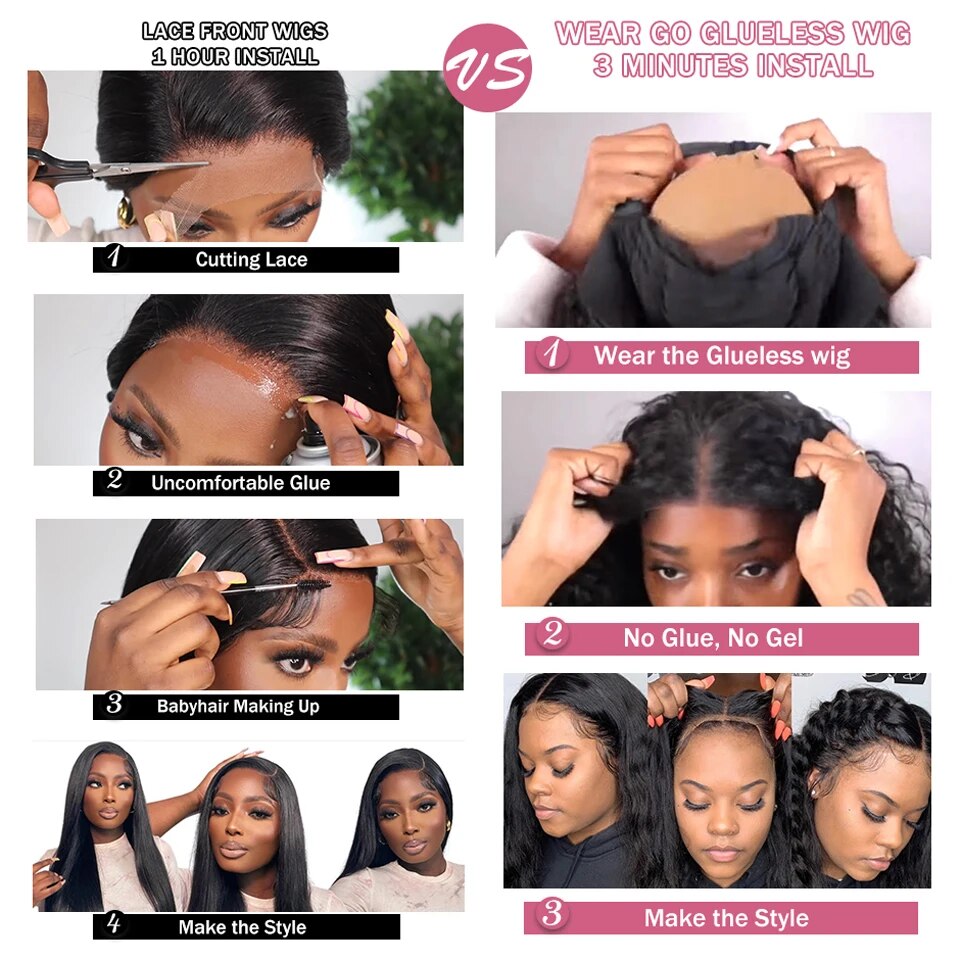 10-34 Kinky Straight Glueless Preplucked Human Hair Lace Front Wig Ready To Go Brazilian Cheap 6x4 4x4 Pre-Cut Lace Closure Wigs