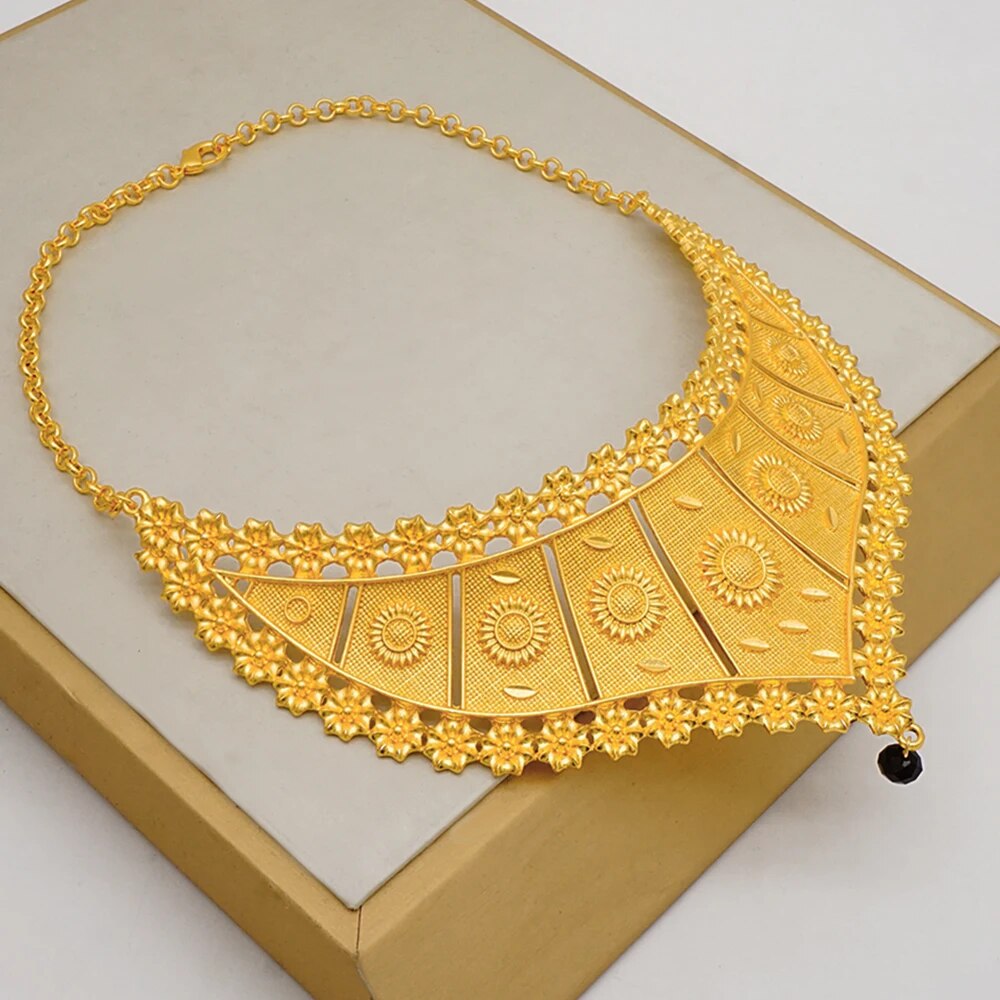 Fashion Dubai Gold Color Jewelry Sets For Women Nigerian Costume Gold Color Bridal Necklace Sets Ethiopian Wedding Gifts