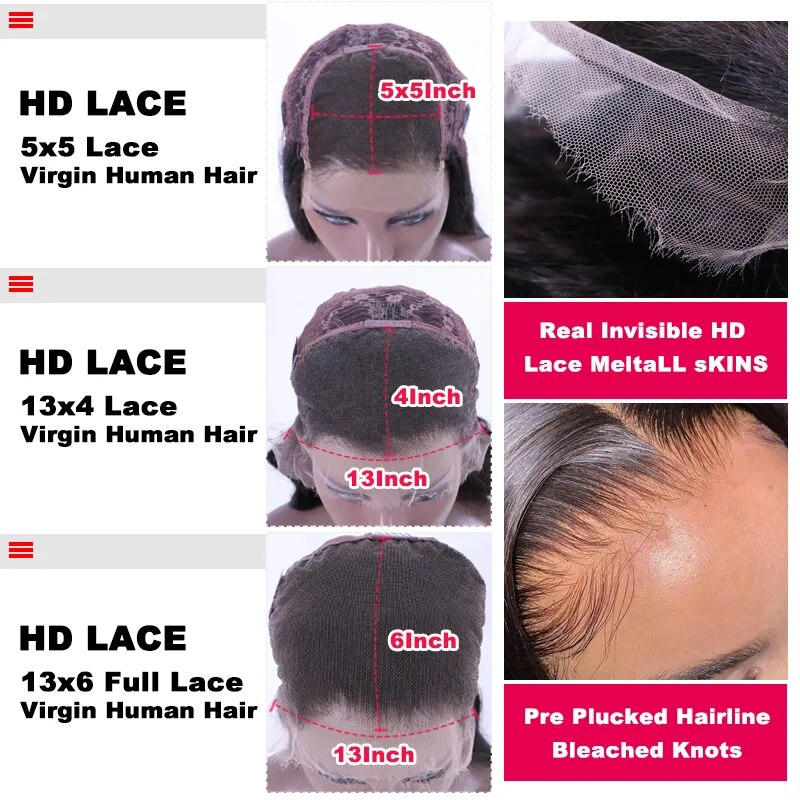 Real Invisible HD Lace Front Wig Pre Plucked 13x6 13x4 6x6 5x5 True HD Lace Frontal Wig Virgin Raw Human Stragiht Queen Hair