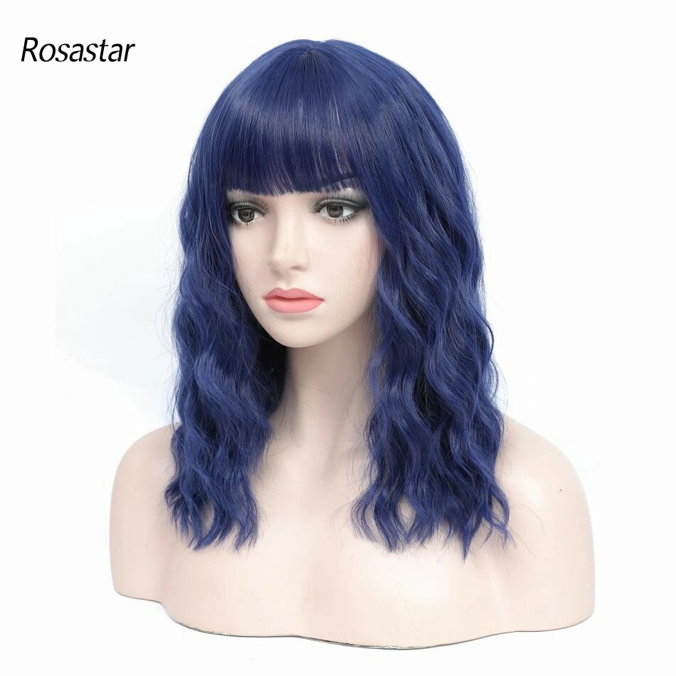 ROSA STAR Hair Navy Blue Wigs for Women Natural Looking Curly Short Air Bangs Heat Resistant Synthetic Wigs 16 