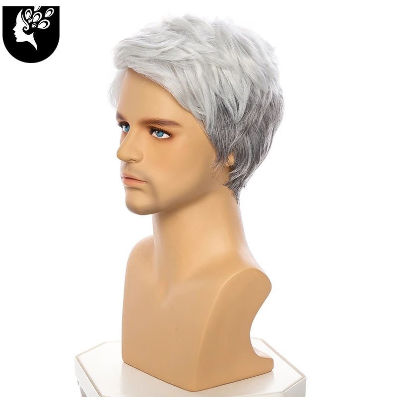 Short Straight Natural Wave Synthetic Hair Mixed White Grey Color Wigs For Old Men Daily Use High Temperature Fiber YOURBEAUTY