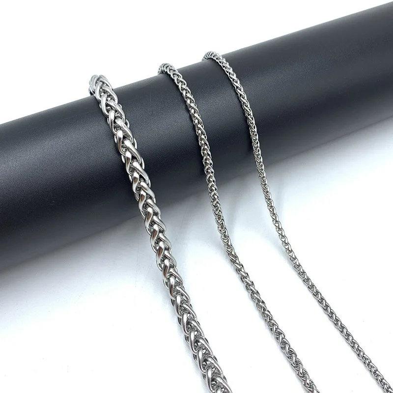 Men's Stainless Steel Necklace Basket Braided Chain Titanium Steel Necklace Women Neck Collars Basic Jewelry цепочка мужская
