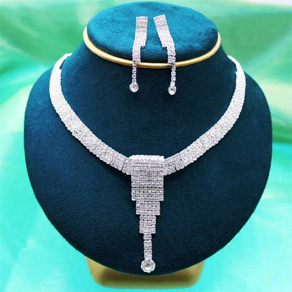 Dubai Gold Color  Jewelry Sets Nigerian Wedding African Beads Crystal Bridal Long Drop Rhinestone Ethiopian Jewelry parure