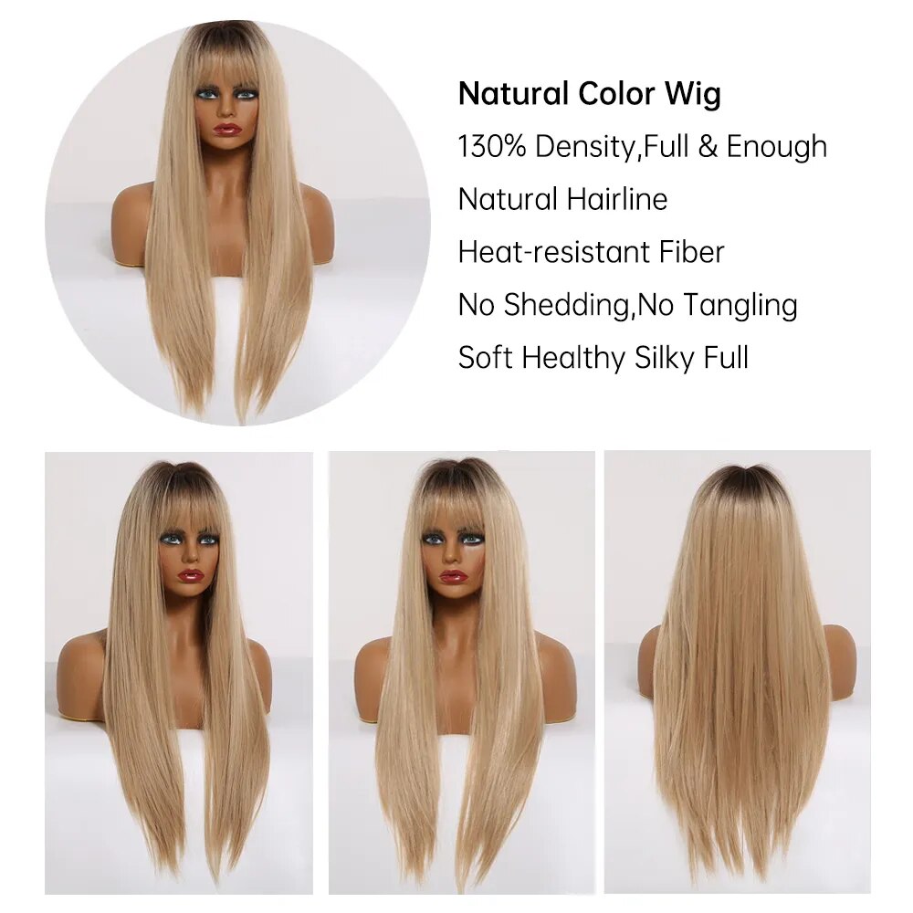 Light Blonde Synthetic Wigs Long Straight Brown Blonde Hair Wig for White Women Middle Part Cosplay Natural Hair Heat Resistant